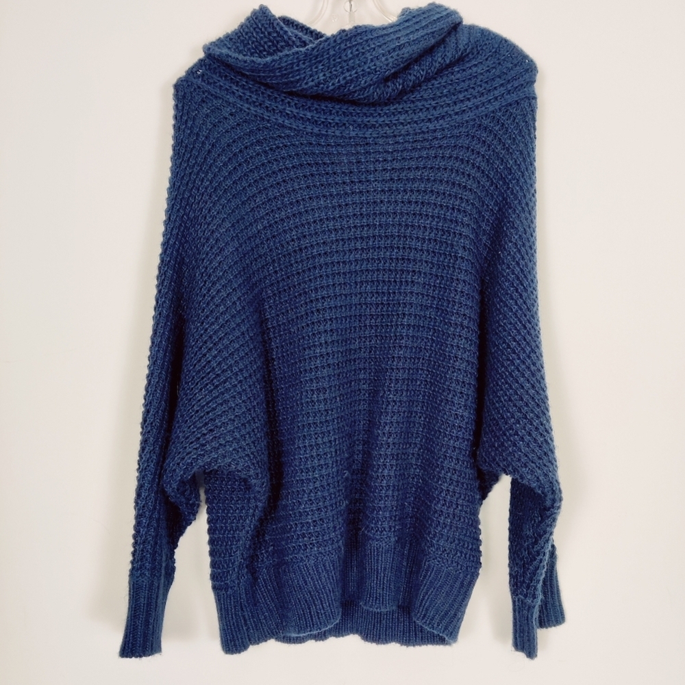 JOE FRESH Blue Knit Cowl Neck Sweater Women's Size Large Wool Oversized Nautical